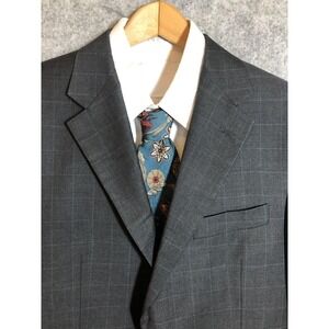 Hickey Freeman Blazer Jacket Mens 40R Gray Wool Windowpane Suit Coat Jacket